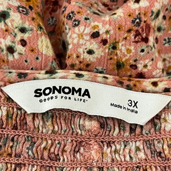 Sonoma Womens Smocked Peasant Top 3X Floral Stretch Long Sleeve Bohemian Cottage - Picture 5 of 7